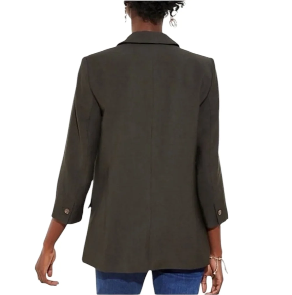 NWT LOFT Olive Green Open Front 3/4 Length Sleeve sz 8P Blazer - Picture 2 of 13